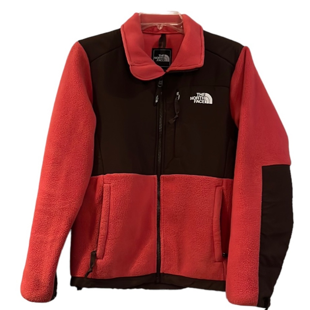 THE NORTH FACE POLARTEC WOMENS ZIP FRONT TWO TONE JACKET BROWN RED SIZE SMALL